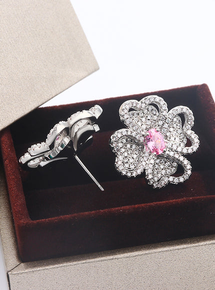 KissIcon 925 Silver Zircon Flower Earrings Gift Women