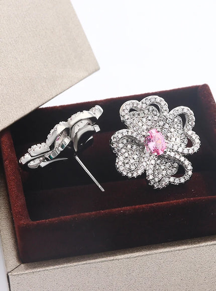 KissIcon 925 Silver Zircon Flower Earrings Gift Women