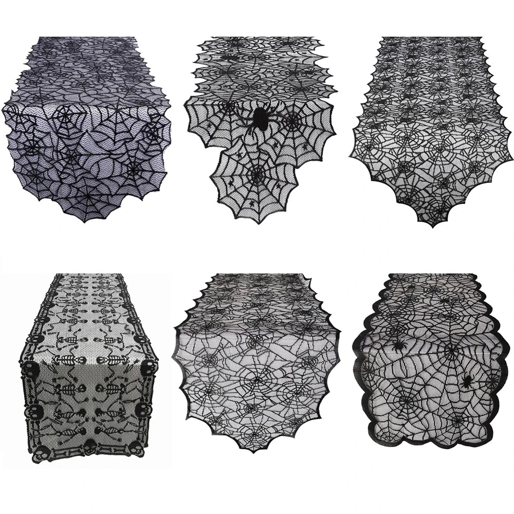 Halloween Table Runner Tablecloth Spider Web Halloween Black Fireplace Mantel Cover for Home Party Halloween Decoration