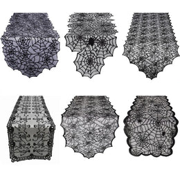 Halloween Table Runner Tablecloth Spider Web Halloween Black Fireplace Mantel Cover for Home Party Halloween Decoration