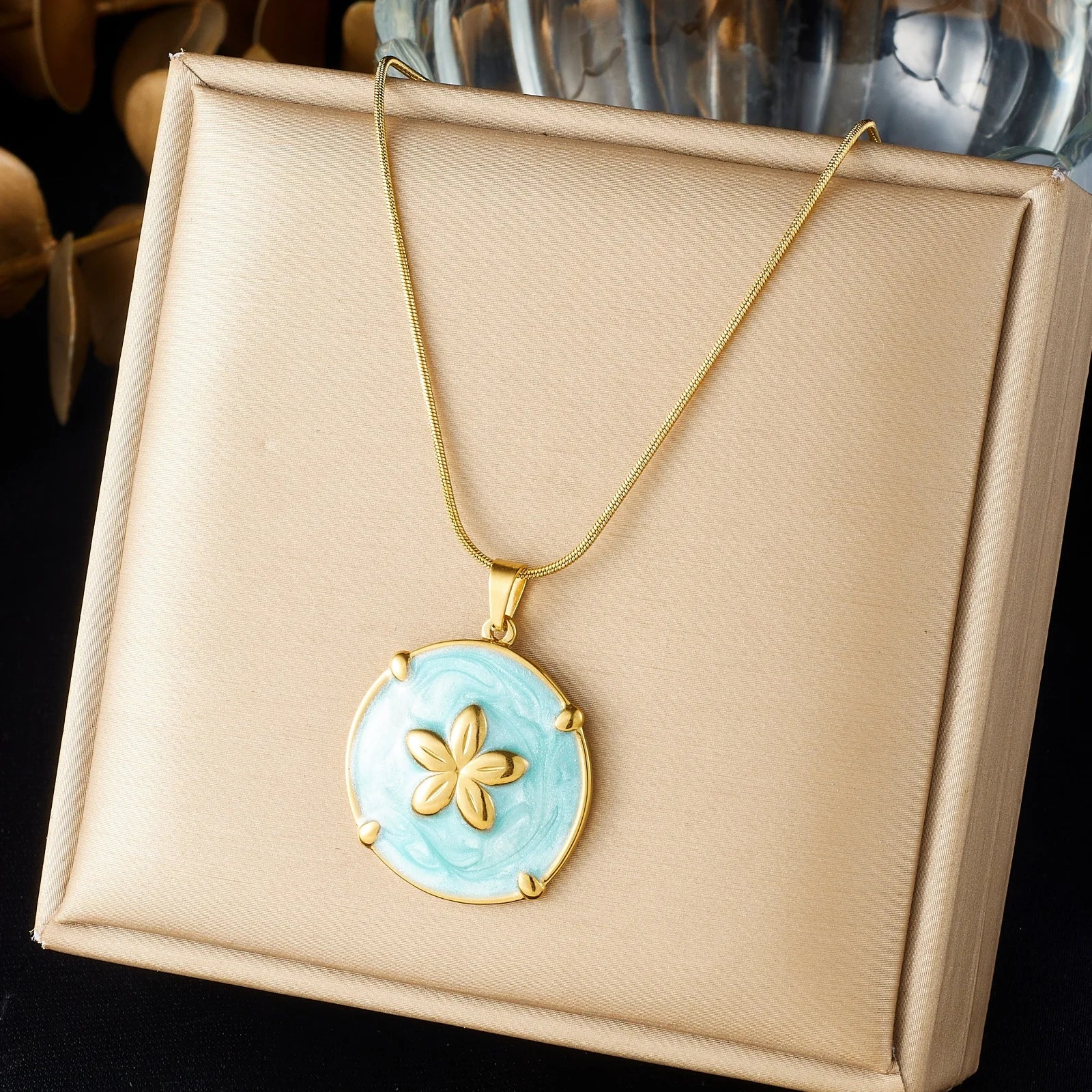 DIEYURO Multicolor Pastel Enamel Heart Cross Sun Floral Pendant Necklace Collection Lady Stainless Steel Waterproof Jewelry Gift