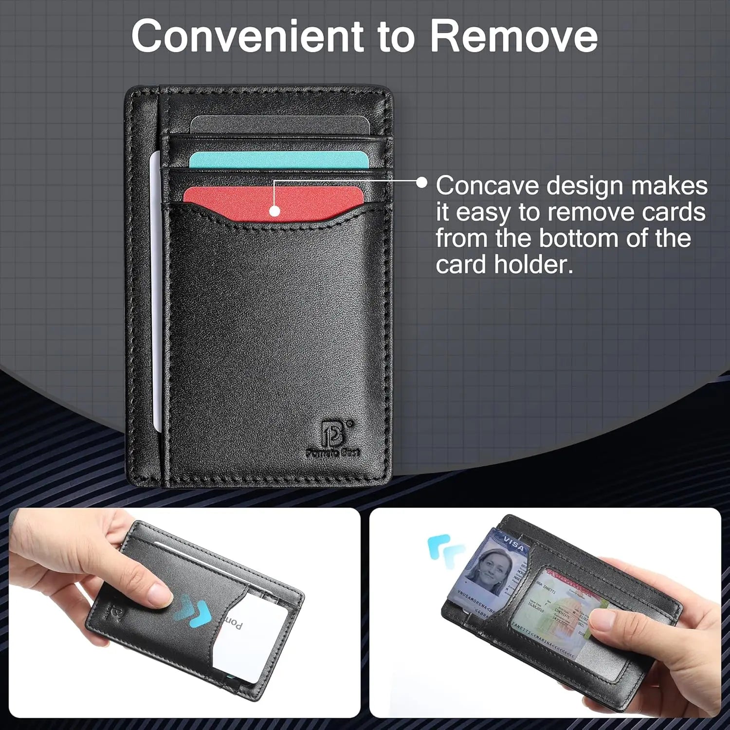Pomelo Best Mens Wallet, Slim Genuine Leather Purse with RFID Blocking, Ultra-Thin Credit Card Holder for 7 Cards and Cash