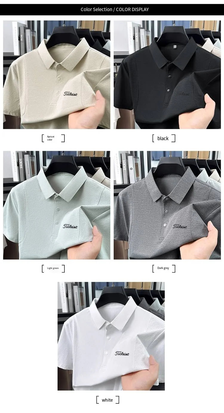 Luxury Men Summer New Short-Sleeved Polo Shirt Lapel Button Solid Color Letter Print Comfortable Ventilate Fashion Men'sClothing