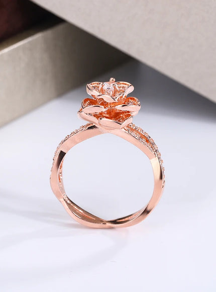 KissIcon InterTwined 3D Rose Ring White Zircon - Dazzle