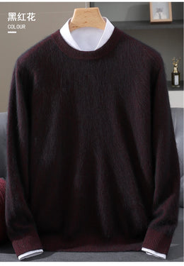 Autumn Winter New Men's Sweater Round Neck Loose Pullover Knitted Sweater Casual Solid Color Thickened 100% Mink Cashmeresweater