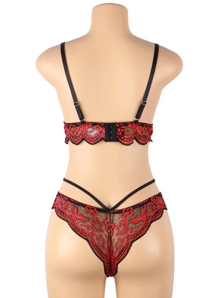 plus size sexy lingerie lace cross band embroidery decoration sexy bra panties lingerie set wholesale from M-5XL