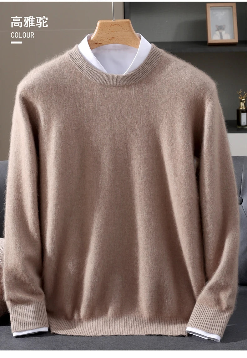 Autumn Winter New Men's Sweater Round Neck Loose Pullover Knitted Sweater Casual Solid Color Thickened 100% Mink Cashmeresweater