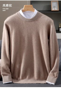 Autumn Winter New Men's Sweater Round Neck Loose Pullover Knitted Sweater Casual Solid Color Thickened 100% Mink Cashmeresweater