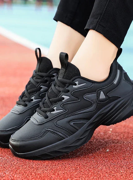 Brand Sport Shoes Woman PU Leather Waterproof Casual Shoes Sneakers Outdoor Sports Shoe Women Students Shoes Black Size41