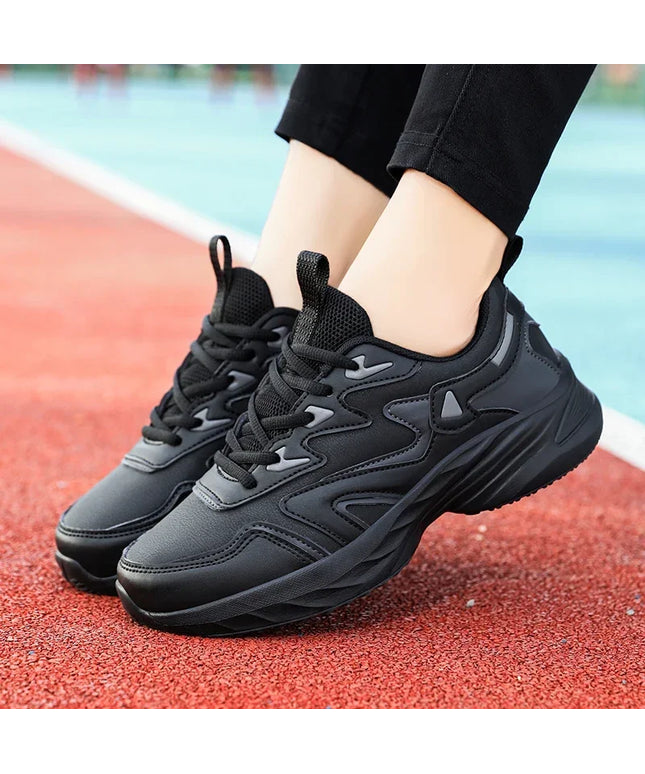Brand Sport Shoes Woman PU Leather Waterproof Casual Shoes Sneakers Outdoor Sports Shoe Women Students Shoes Black Size41