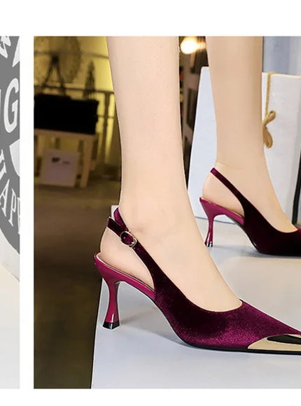 Elegant Women Green High Heel Velvet Pumps Wedding