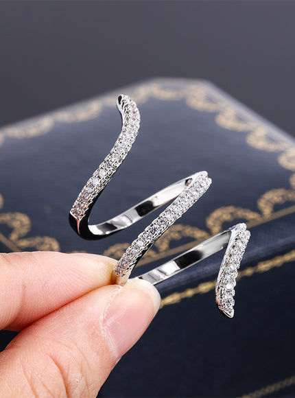 KissIcon 925 Silver Geometric Zircon Ring - Line Design