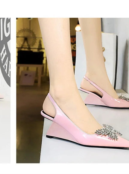 New Wedges Patent Leather Shallow Pointed Toe High