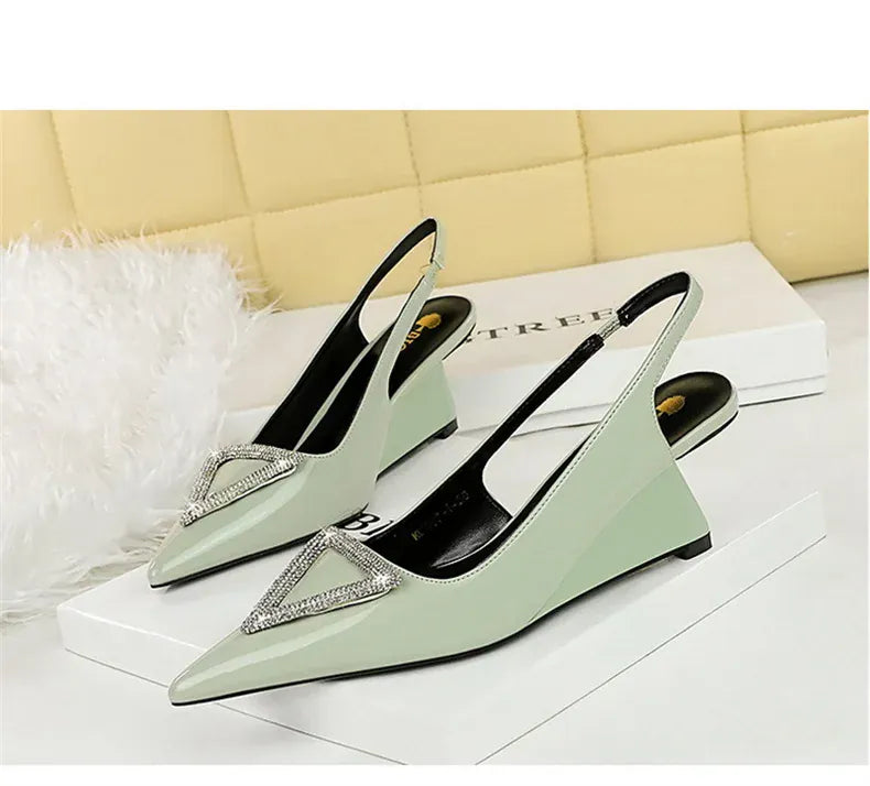 KissICON Wedges Women Shoes High Heel Shallow Pointed Toe