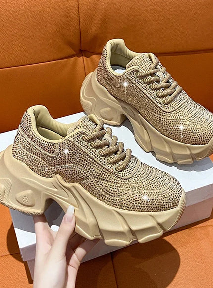 Shoes for Women 2024 New Shiny Rhinestone Women's Sneakers Shoes Autumn Korean Fashion Thick Sole Sports Shoes Zapatos De Mujer