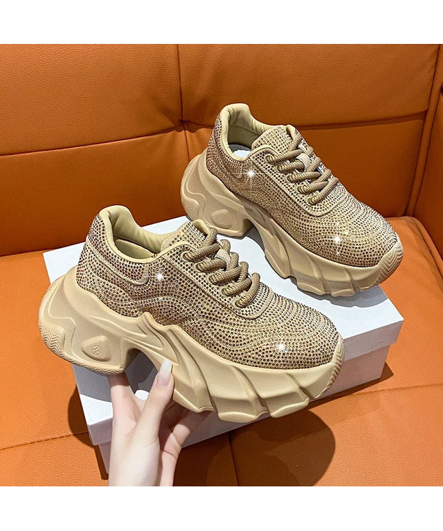 Shoes for Women 2024 New Shiny Rhinestone Women's Sneakers Shoes Autumn Korean Fashion Thick Sole Sports Shoes Zapatos De Mujer