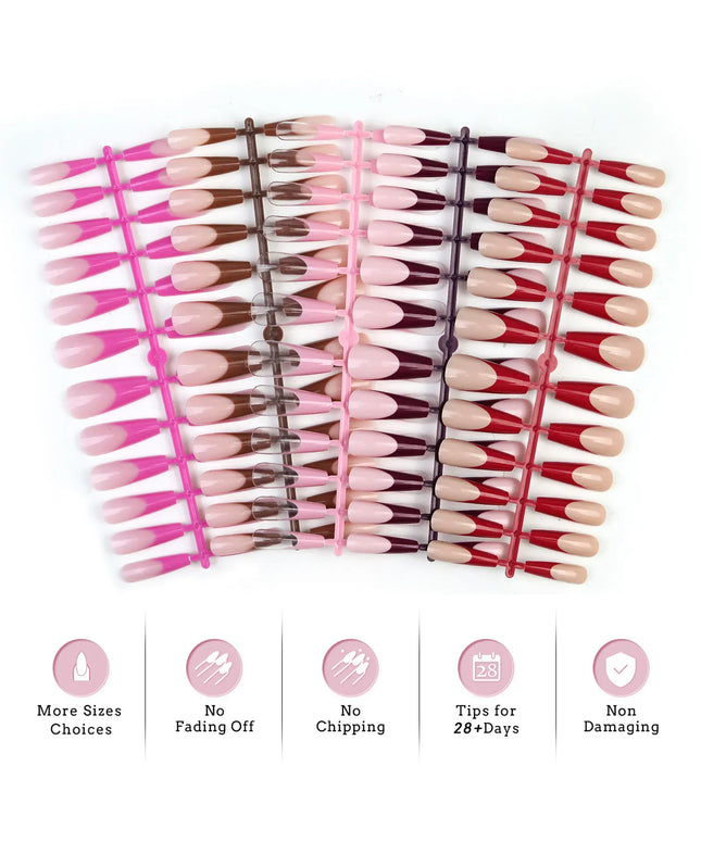 Colorful Fake Nails Set - Adhesive Glue Press