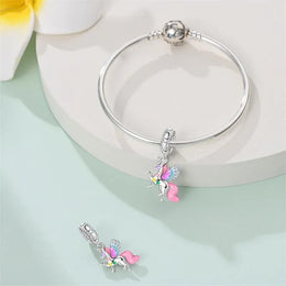 KissICON 925 Silver Plated Magic Mirror Princess Angel Pink Charm Beads Suitable Fit Pan 925 Original Bracelet Exquisite Diy Jewelry