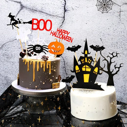 2025 Halloween Cake Decorations Pumpkin Ghost Black Castle Haunted Houses Cake Toppers for Happy Halloween Party Supplies