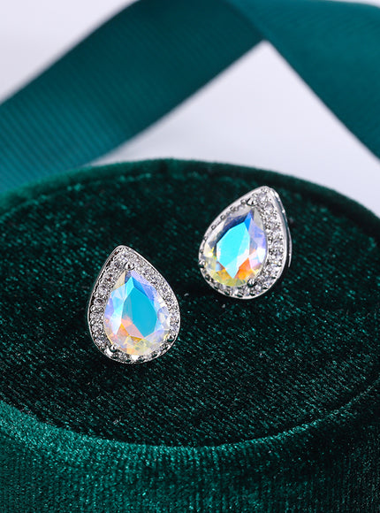 KissIcon Silver Plated Water Drop Earrings - Zircon Shine