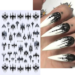 3D Gothic Black Halloween Nail Stickers Cool Design Alphabet Letter Lace Castle Skull Y2K Manicure Decoration Accessories