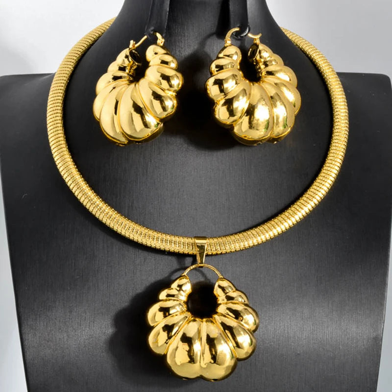 Gold Color Collar Necklace Earrings Jewelry Set For Women Dubai Africa Luxury Quality Jewellery Party Wedding Accessories