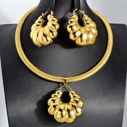 Gold Color Collar Necklace Earrings Jewelry Set For Women Dubai Africa Luxury Quality Jewellery Party Wedding Accessories