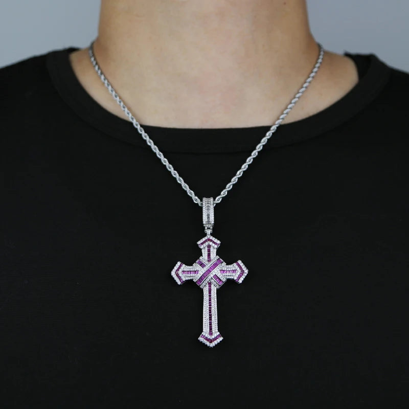 2025 New Cross Pendant for Men Women Full Iced Out Cubic Zircon Hip Hop Necklace Link Chain Fashion Rock Jewelry