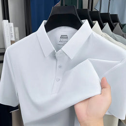 Men's Seamless Polo Shirt - Breathable Nylon-Spandex Blend, Reinforced Collar & Matching Buttons (12 Colors, M-4XL)
