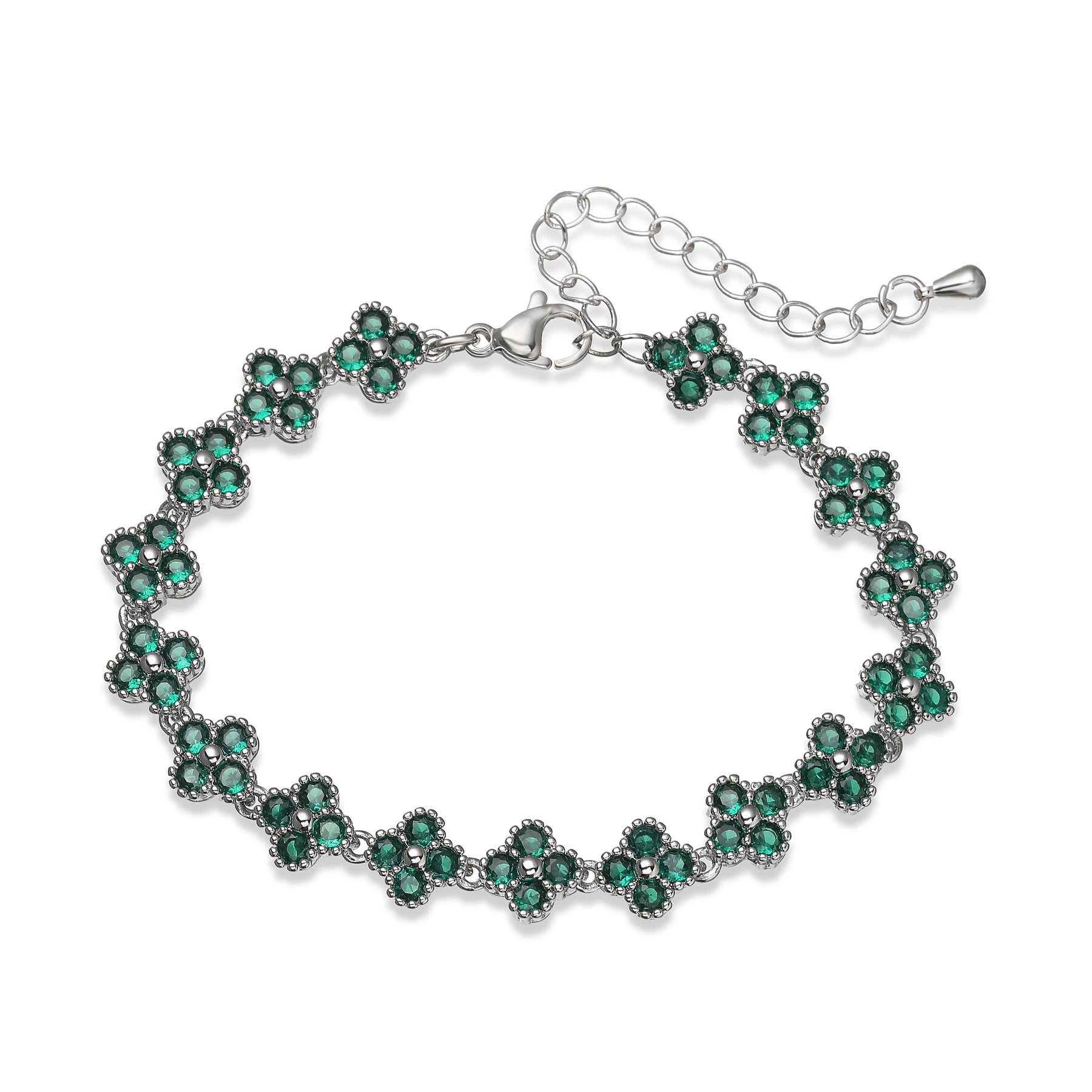 HECHENG, Bijoux Colorful Flower CZ Stone Brass Metal Bracelet/Necklace,Lobster Clasp, Adjustable, Minimalist Romantic Jewelry