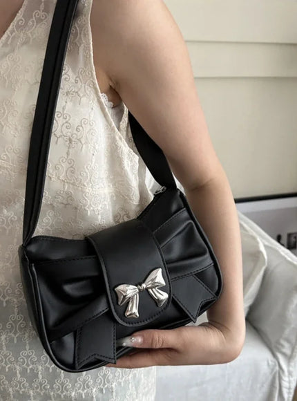 Trendy Bow Shoulder Bag Handbag Casual Underarm Bag Daily Commuting Bags PU Leather Lady Banquet Bag Business Women's Bags