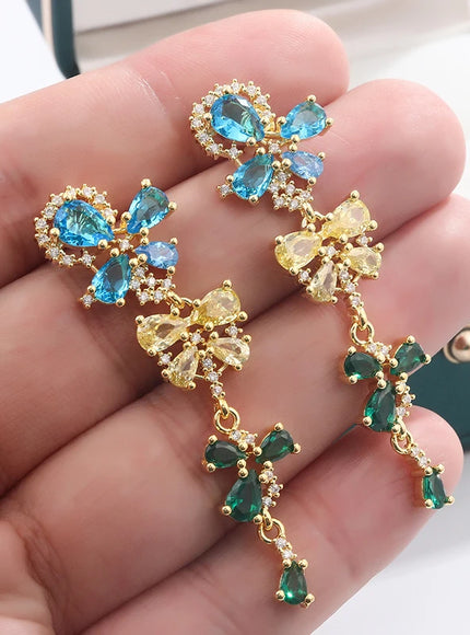 💋 925 Silver Flowers Butterfly Earrings - Crystal Sparkle