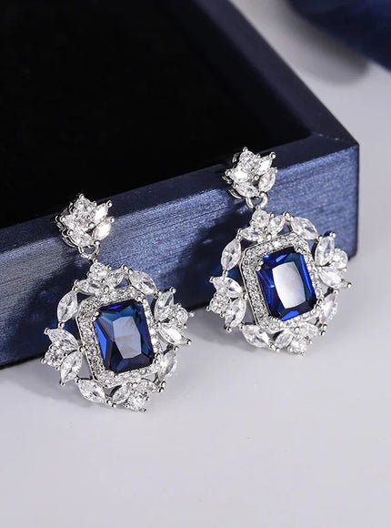 KissIcon Silver Plated Earrings - Green Blue Zircon Sparkle