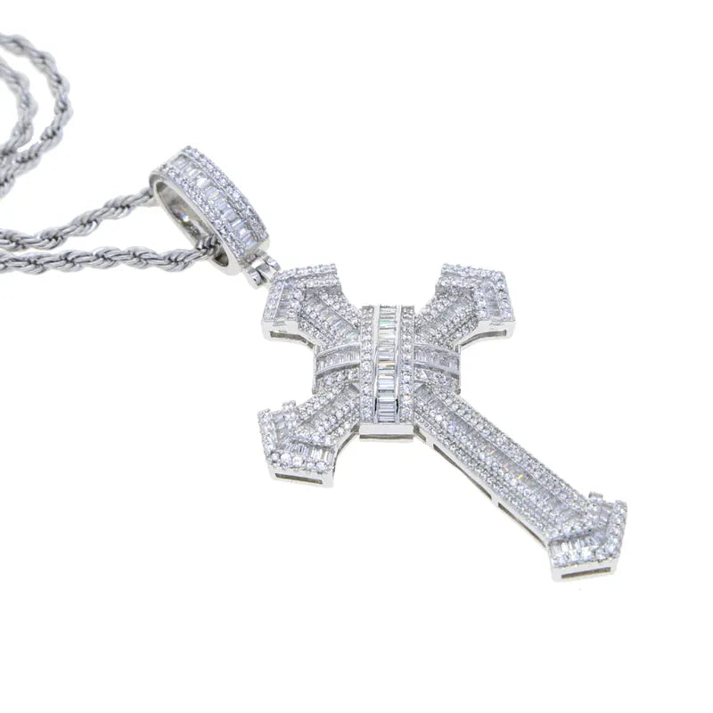 2025 New Cross Pendant for Men Women Full Iced Out Cubic Zircon Hip Hop Necklace Link Chain Fashion Rock Jewelry