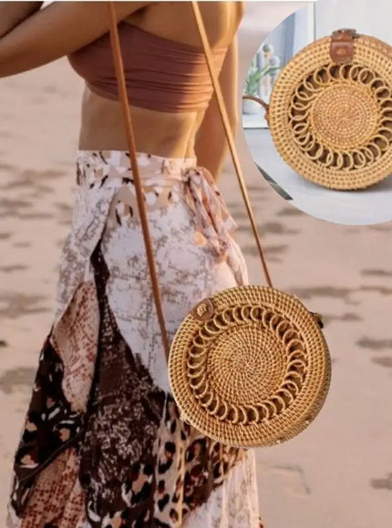 Hand-woven Straw Rattan Small Round Shoulder Crossbody