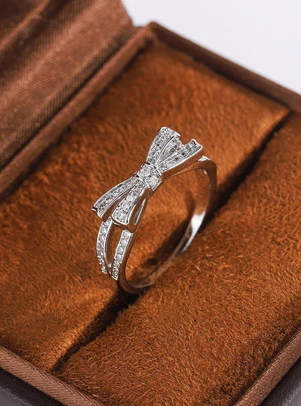 KissIcon 925 Silver Plated Ring Women - Bow Zircon Shine