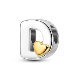 KissICON KTC874-D New Silver Plated Heart Shape A-Z Letter Charms Beads Fit Original Bracelet  Bead For Women Jewelry Making Gift