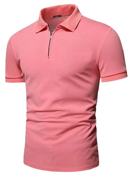 Men's polo shirt solid color short-sleeved zipper lapel T-shirt casual top
