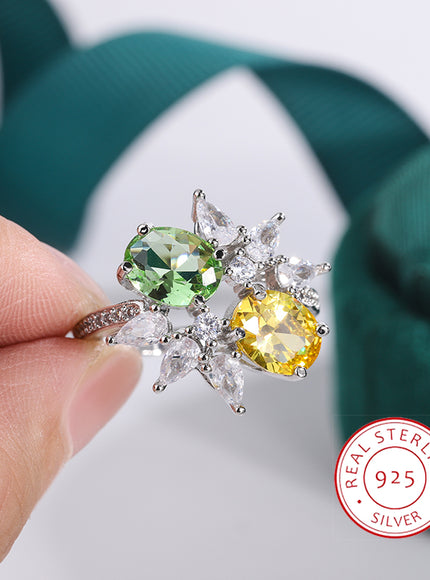 925 Silver Plated Non-tarnish High Quality  Green Yellow Zirconia Ladies Ring Luxury Party Jewellery Wedding Birthday Gift