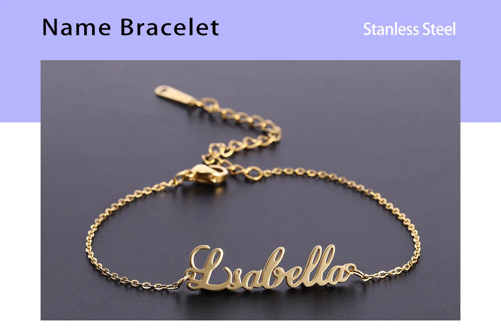Letter Text Custom Name Bracelet For Women Men Personalized Gold Color Anklet Family Gift Stainless Steel Chain Pendant Jewelry