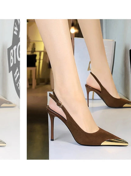 European American Style Metal Pointed High Heels Slim