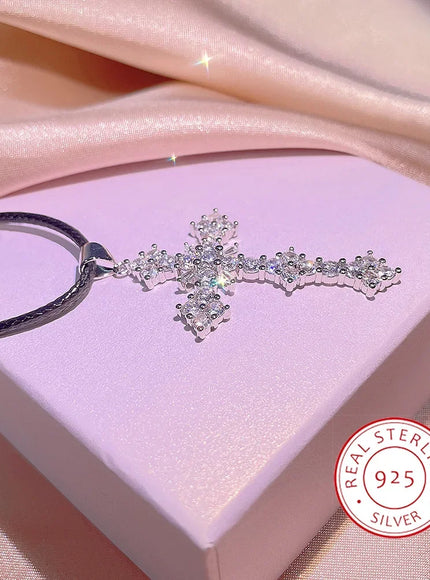 KissIcon Cubic Zirconia Cross Necklace - 925 Silver Plated