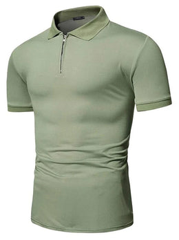 Men's polo shirt solid color short-sleeved zipper lapel T-shirt casual top
