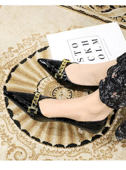 Fashion Metal Chain Decoration Women Pumps Shallow Mouth