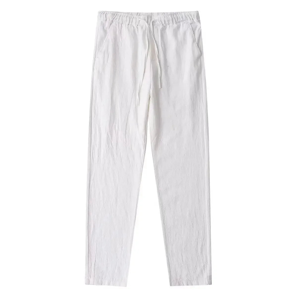 Men's Cotton Linen Trousers Men's Autumn New Breathable Leisure Solid Colour Drawstring Elastic Waist Running Trousers