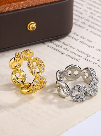 KissIcon Interwoven Shiny White Zircon Ring Silver Plated