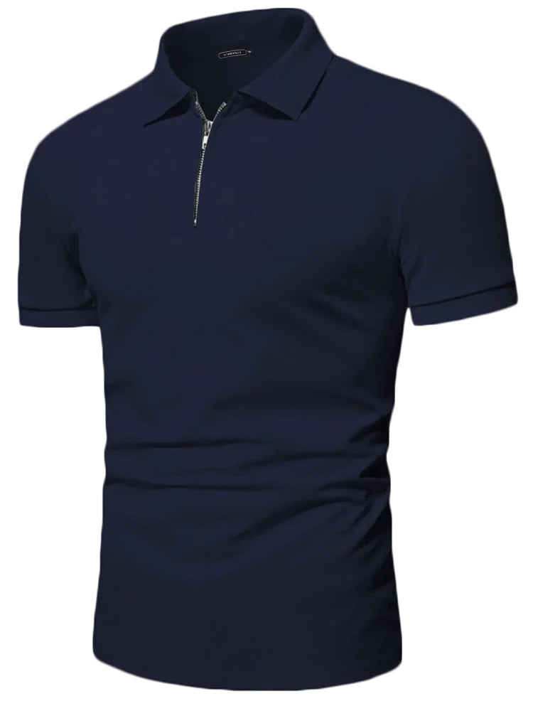 Men's polo shirt solid color short-sleeved zipper lapel T-shirt casual top