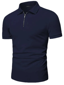 Men's polo shirt solid color short-sleeved zipper lapel T-shirt casual top