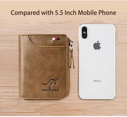 Mens RFID Protected Leather Wallet - Luxury Zippered Card Holder Purse for Business Cards with Elegant Carteira Masculina Style