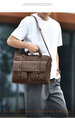 Mens Business Briefcase Large Capacity PU Leather Laptop Bag Fashion Crossbody Shoulder Tote Bag for Work Office
